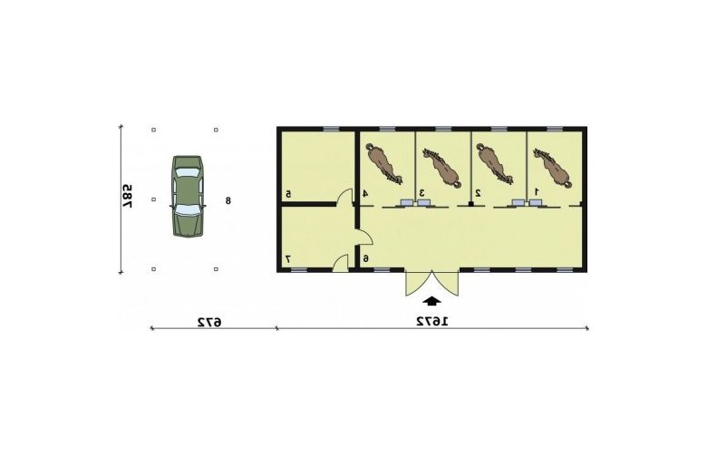 Projekt budynku gospodarczego S42 Stajnia dla koni - 4 boksy - rzut przyziemia
