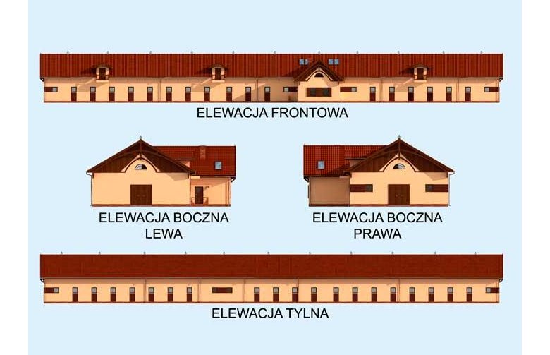 Projekt budynku gospodarczego S39 Stajnia dla koni - 37 boksów - elewacja 1