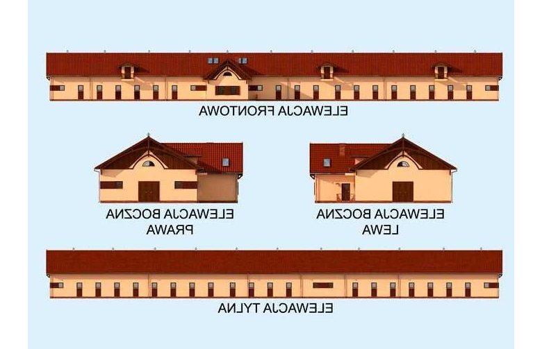 Projekt budynku gospodarczego S39 Stajnia dla koni - 37 boksów - elewacja 1