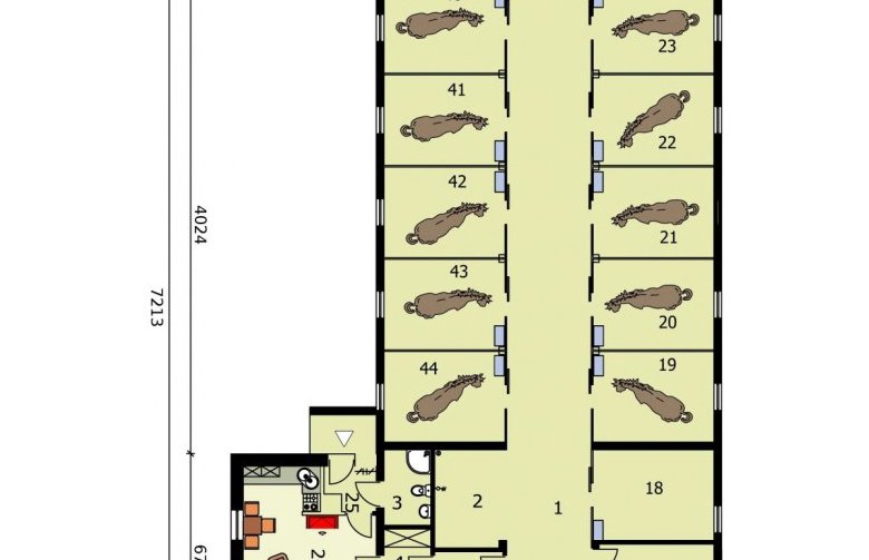 Projekt budynku gospodarczego S39 Stajnia dla koni - 37 boksów - rzut parteru cz. b