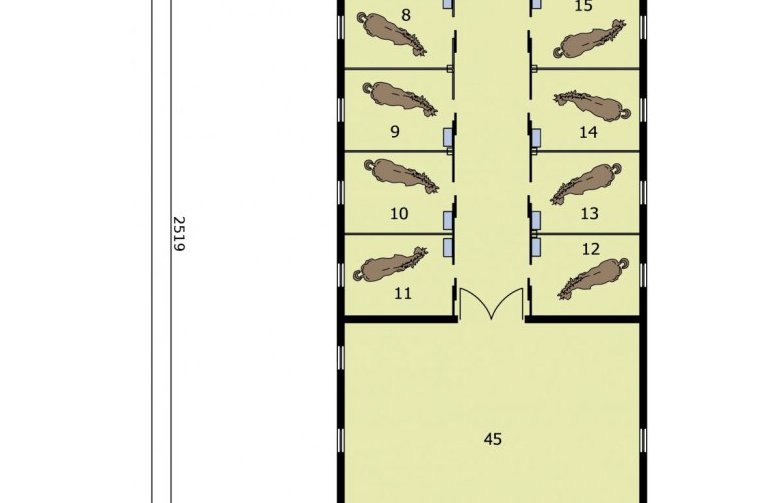 Projekt budynku gospodarczego S39 Stajnia dla koni - 37 boksów - rzut parteru cz. c