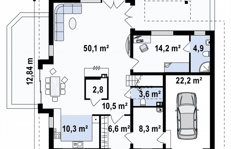 Projekt domu z poddaszem Z275 - rzut parteru