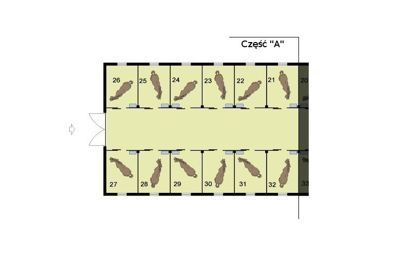 Projekt budynku gospodarczego S40 Stajnia dla koni - 26 boksów - rzut przyziemia część a