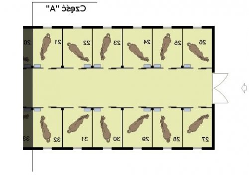 RZUT PRZYZIEMIA CZĘŚĆ A S40 Stajnia dla koni - 26 boksów - wersja lustrzana