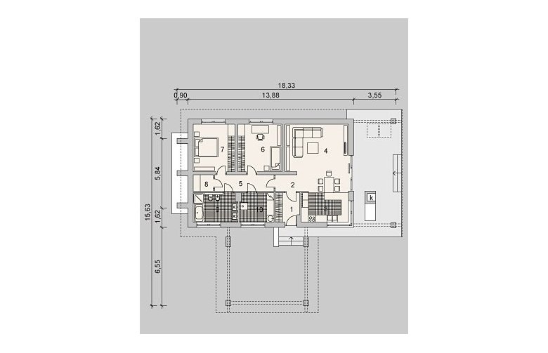 Projekt domu dwurodzinnego LK&1036 - parter