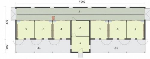 RZUT PRZYZIEMIA S43 Stajnia dla koni - 6 boksów - wersja lustrzana