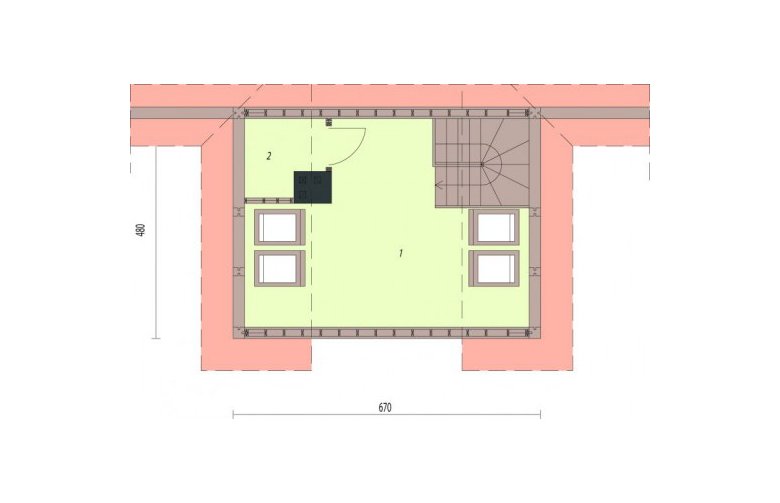 Projekt budynku gospodarczego S23 z bali drewnianych - 9 boksów - rzut poddasza