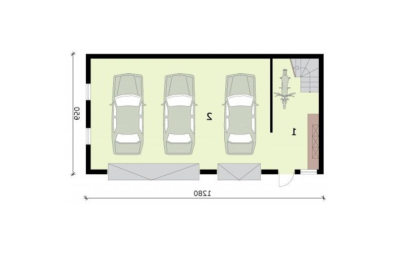 Projekt garażu G299 garaż trzystanowiskowy z pomieszczeniem gospodarczym i poddaszem użytkowym - rzut przyziemia
