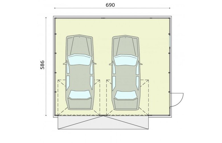 Projekt garażu GB21 projekt garażu blaszanego dwustanowiskowego - rzut przyziemia