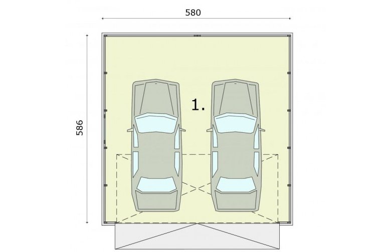 Projekt garażu GB22 projekt garażu blaszanego dwustanowiskowego - rzut przyziemia