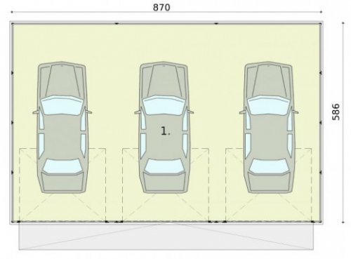 RZUT PRZYZIEMIA GB27 projekt garażu blaszanego trzystanowiskowego