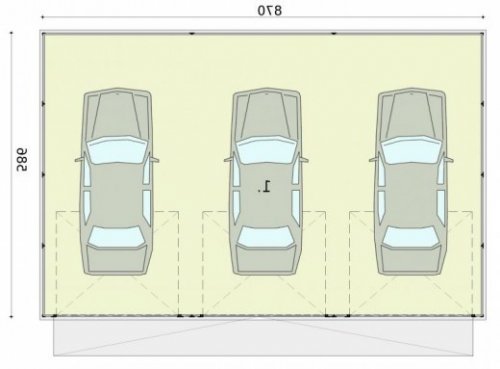 RZUT PRZYZIEMIA GB27 projekt garażu blaszanego trzystanowiskowego - wersja lustrzana