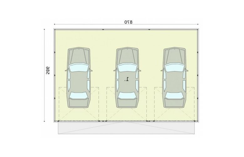 Projekt garażu GB27 projekt garażu blaszanego trzystanowiskowego - rzut przyziemia