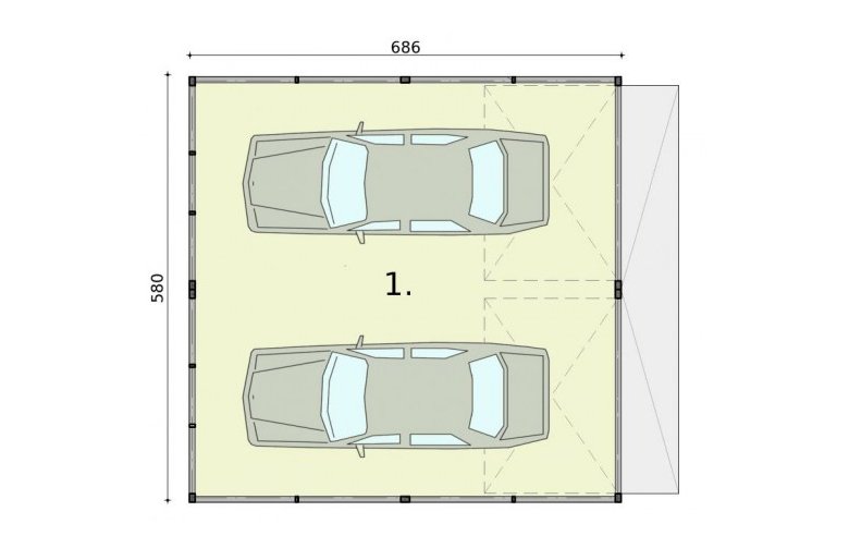 Projekt garażu GB32 projekt garażu blaszanego dwustanowiskowego - rzut przyziemia