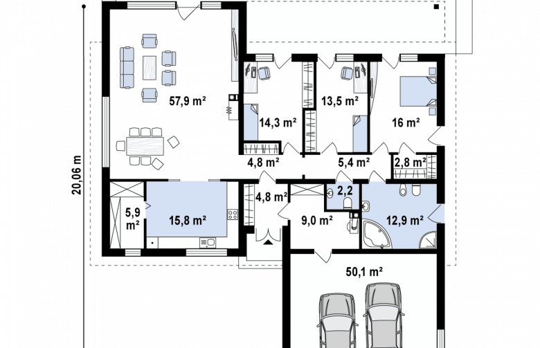 Projekt domu parterowego Z312 - rzut parteru