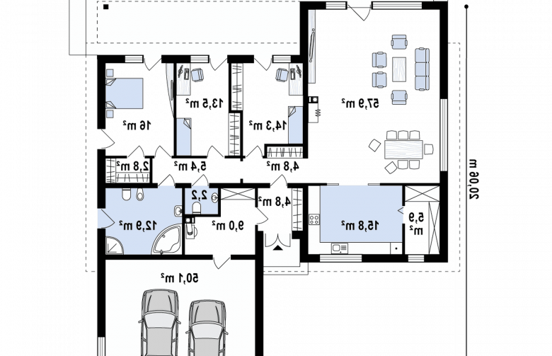 Projekt domu parterowego Z312 - rzut parteru