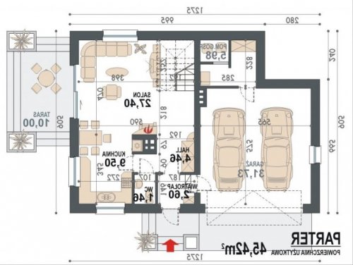 Rzut projektu Lolek N 2G - wersja lustrzana