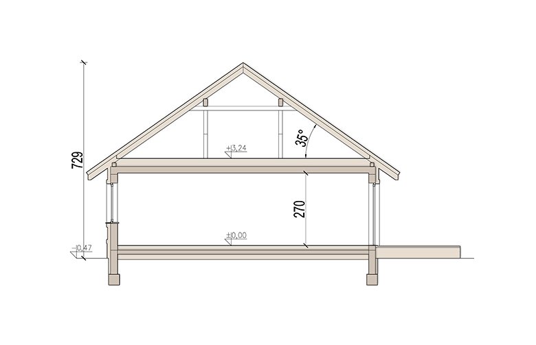 Projekt domu parterowego Daktyl 2 modern - przekrój 1