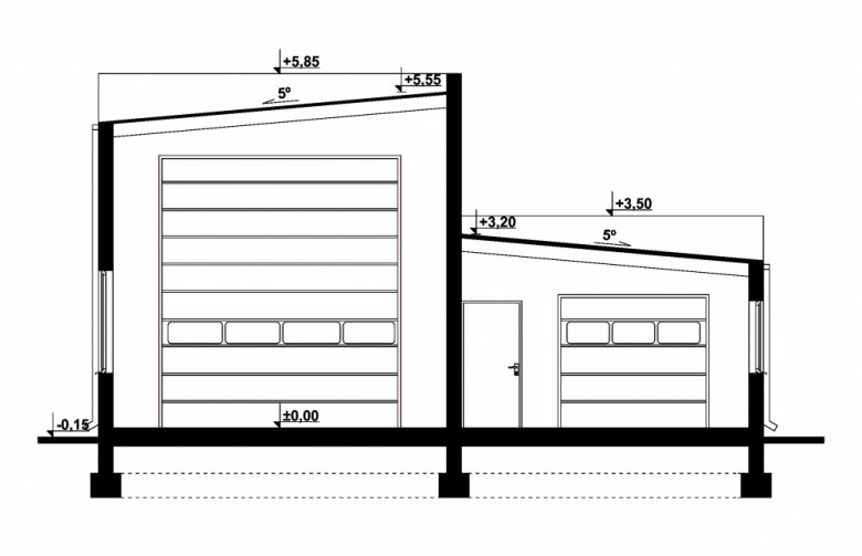 Projekt domu energooszczędnego G281 - Budynek garażowo - gospodarczy - przekrój 1