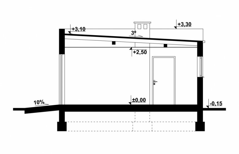 Projekt domu energooszczędnego G176 - Budynek garażowo - gospodarczy - przekrój 1