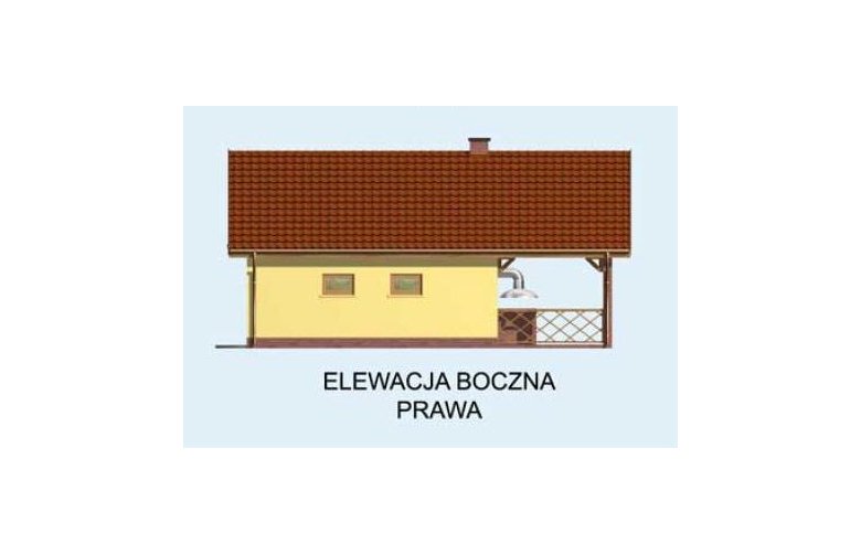 Projekt budynku gospodarczego G121 garaż jednostanowiskowy z werandą i pomieszczeniem gospodarczym - elewacja 4