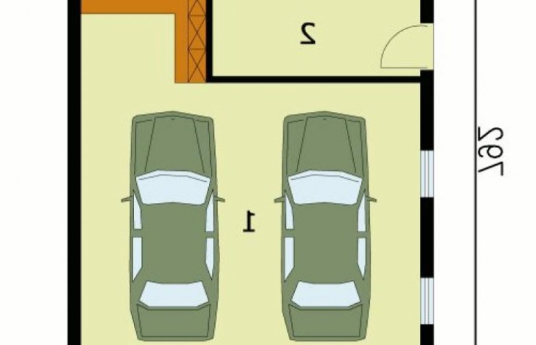 Projekt budynku gospodarczego G129 garaż dwustanowiskowy z pomieszczeniem gospodarczym - przyziemie