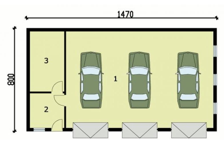 Projekt budynku gospodarczego G160 garaż trzystanowiskowy z pomieszczeniami gospodarczymi - przyziemie