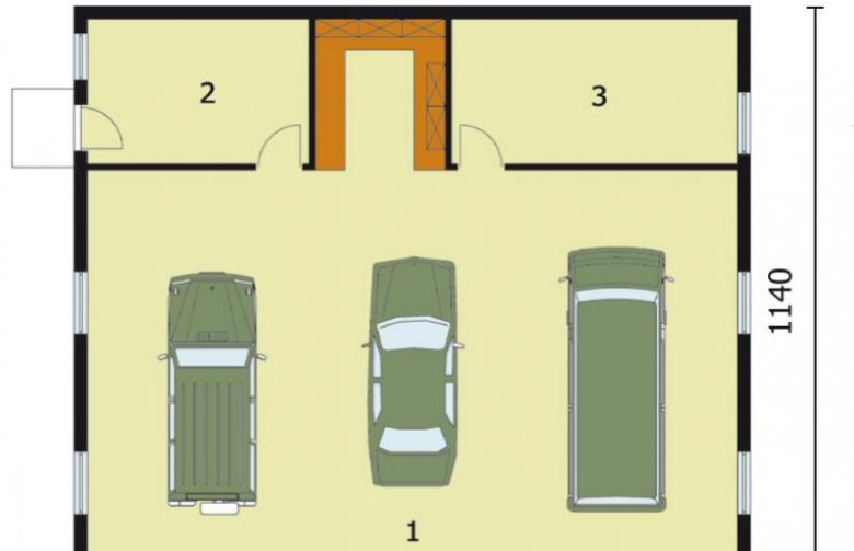 Projekt garażu G164 garaż trzystanowiskowy z pomieszczeniami gospodarczymi - przyziemie