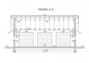 Przekrój projektu G164 garaż trzystanowiskowy z pomieszczeniami gospodarczymi