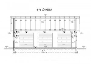 Przekrój projektu G164 garaż trzystanowiskowy z pomieszczeniami gospodarczymi w wersji lustrzanej