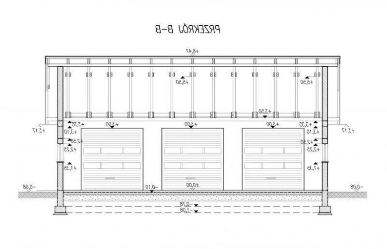 Projekt garażu G164 garaż trzystanowiskowy z pomieszczeniami gospodarczymi - przekrój 2