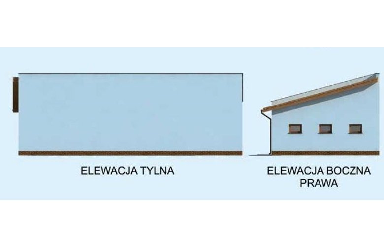 Projekt budynku gospodarczego G219 garaż trzystanowiskowy z pomieszczeniem gospodarczym - elewacja 2