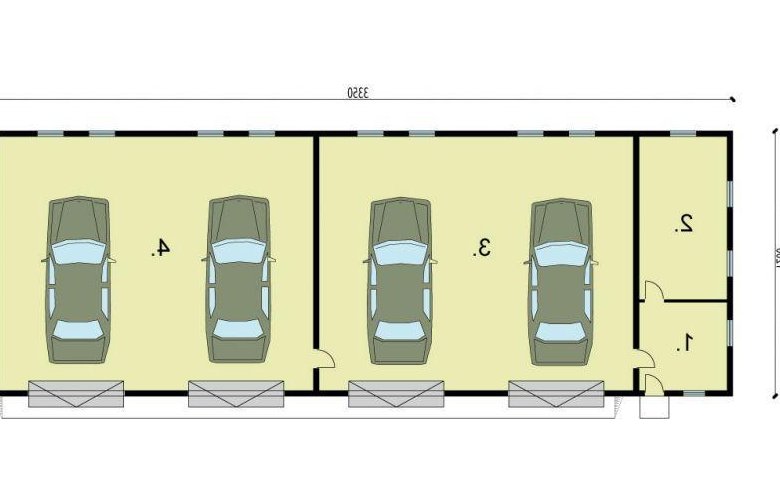 Projekt budynku gospodarczego G221 garaż czterostanowiskowy z pomieszczeniami gospodarczymi - rzut przyziemia