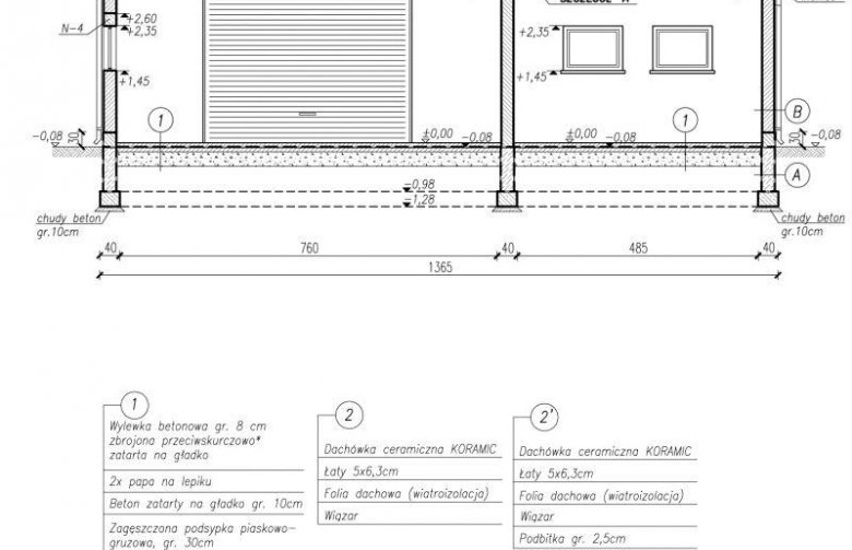 Projekt budynku gospodarczego G232 garaż trzystanowiskowy z pomieszczeniem gospodarczym - przekrój 1