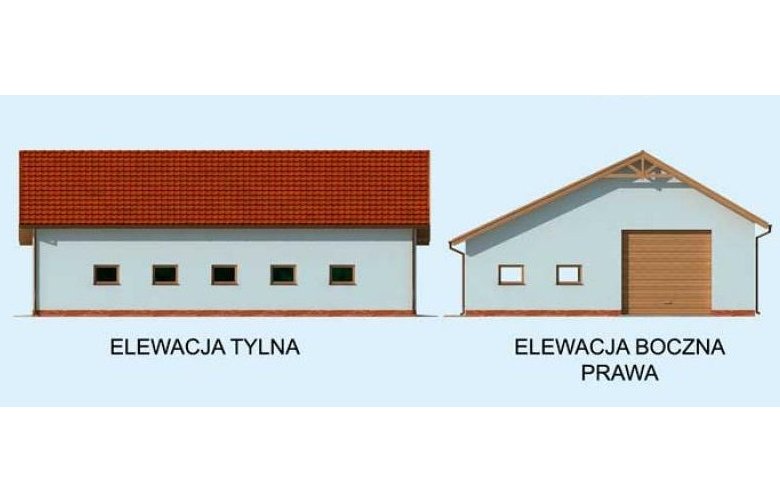 Projekt budynku gospodarczego G233 garaż trzystanowiskowy  - elewacja 2