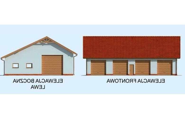 Projekt budynku gospodarczego G233 garaż trzystanowiskowy  - elewacja 1