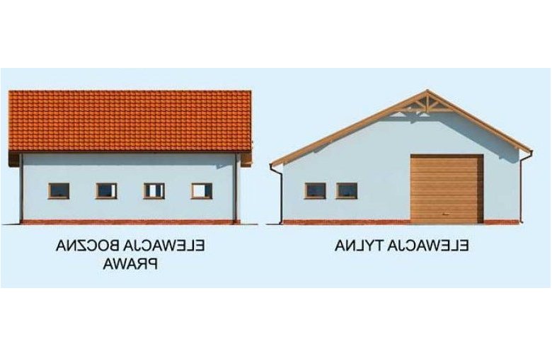 Projekt budynku gospodarczego G235 garaż dwustanowiskowy z pomieszczeniem gospodarczym - elewacja 2