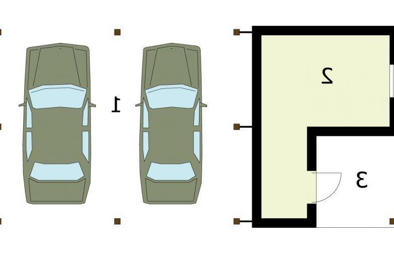 Projekt garażu G239 garaż dwustanowiskowy z pomieszczeniem gospodarczym - rzut przyziemia