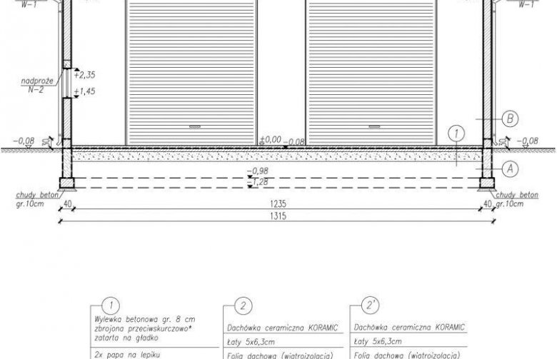 Projekt garażu Budynek gospodarczy G243 garaż dwustanowiskowy - przekrój 1