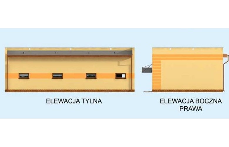 Projekt garażu G250 trzystanowiskowy z pomieszczeniami gospodarczymi - elewacja 2