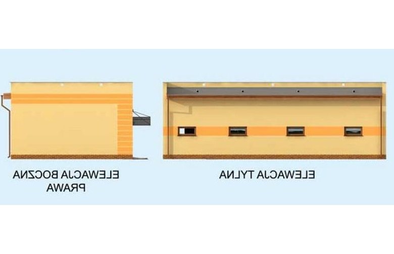 Projekt garażu G250 trzystanowiskowy z pomieszczeniami gospodarczymi - elewacja 2