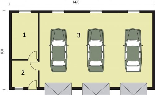 RZUT PRZYZIEMIA G250 trzystanowiskowy z pomieszczeniami gospodarczymi