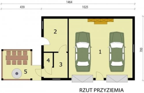 PRZYZIEMIE G247 garaż dwustanowiskowy z pomieszczeniami gospodarczymi i werandą