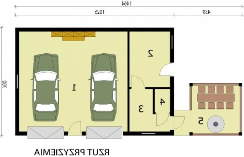 Projekt garażu G247 garaż dwustanowiskowy z pomieszczeniami gospodarczymi i werandą - przyziemie