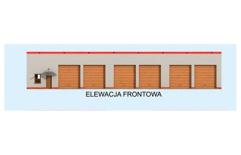 Projekt budynku gospodarczego G258 garaż sześciostanowiskowy z pomieszczeniami gospodarczymi - elewacja 1