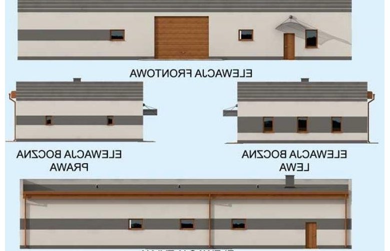 Projekt budynku gospodarczego G262 / magazyn z pomieszczeniami gospodarczymi - elewacja 1