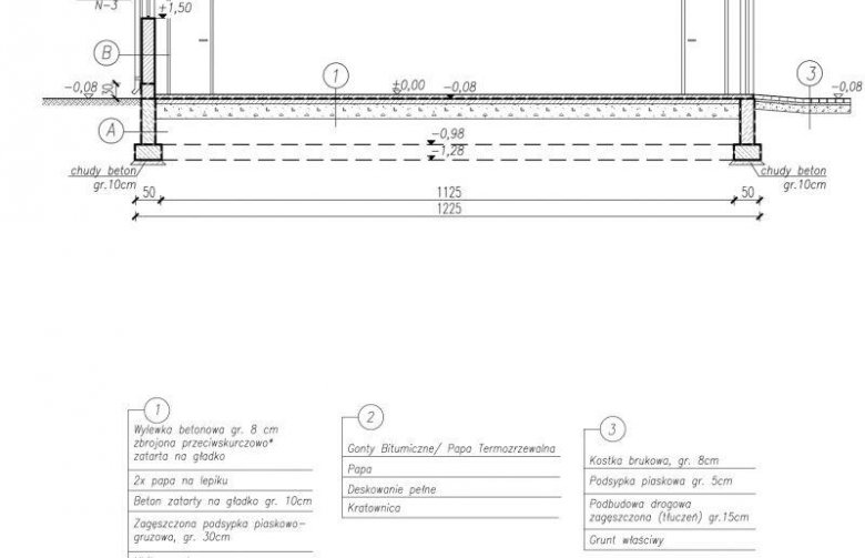 Projekt budynku gospodarczego G262 / magazyn z pomieszczeniami gospodarczymi - przekrój 1