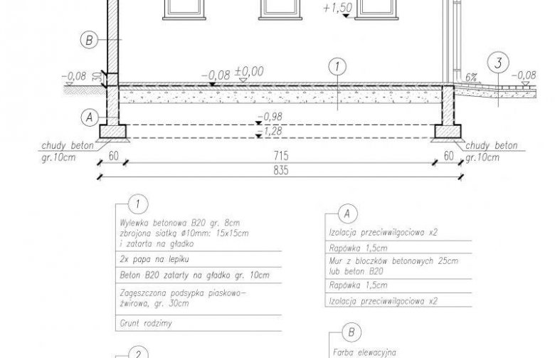 Projekt budynku gospodarczego G271 sześciostanowiskowy z pomieszczeniami gospodarczymi - przekrój 1