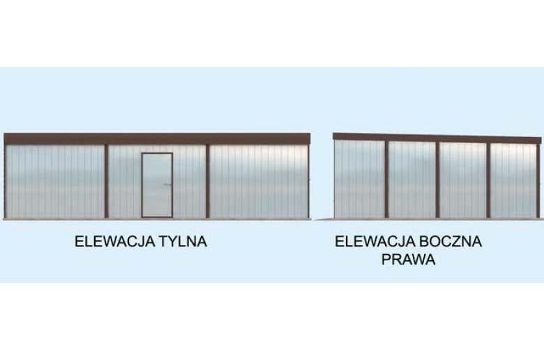 Projekt budynku gospodarczego GB7 blaszany dwustanowiskowy z pomieszczeniem gospodarczym - elewacja 2