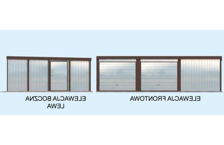Projekt budynku gospodarczego GB7 blaszany dwustanowiskowy z pomieszczeniem gospodarczym - elewacja 1